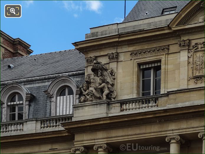 Palais Royal Central Pavilion South facade and left Trophee sculpture