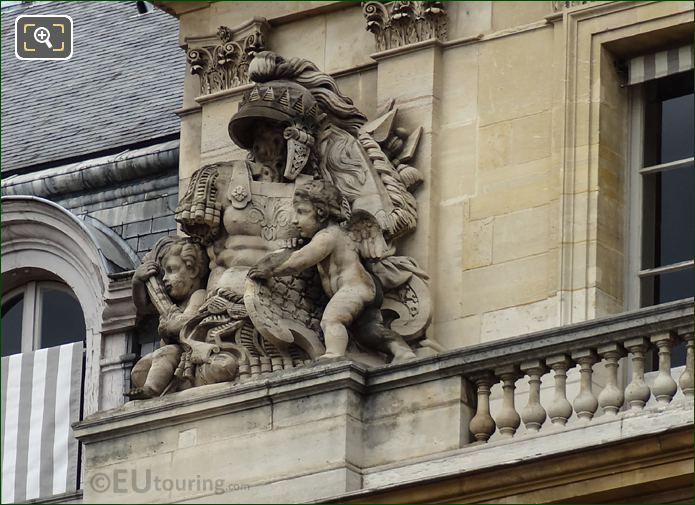 Central Pavilion left side Trophee sculpture, Palais Royal, Paris