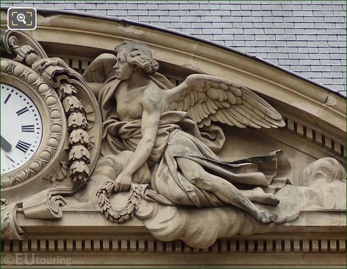 Palais Royal right side figure with laurel wreath pediment sculpture