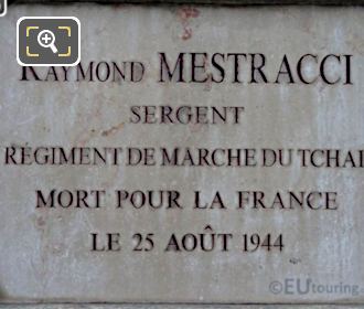 World War II Memorial plaque for Raymond Mestracci
