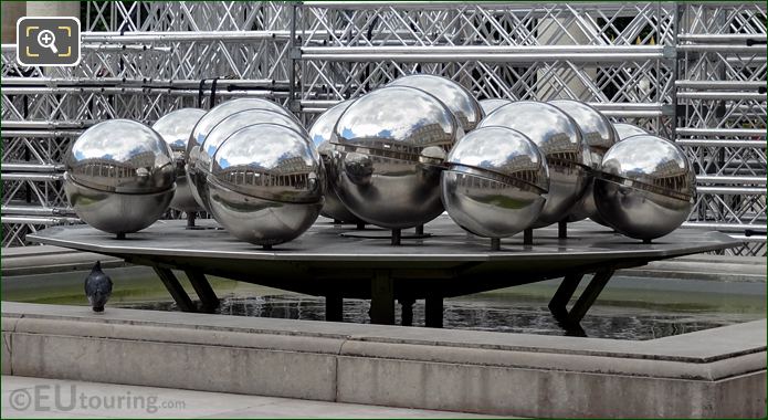 Stainless steel spheres of Mirror Ball Fountain sculpture
