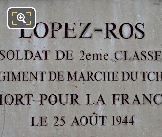 Antonio Lopez-Ros WW II Memorial plaque in Paris