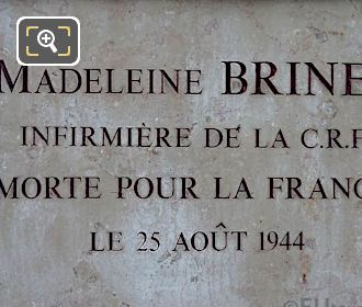 Nurse Madeleine Brinet WW II Memorial plaque
