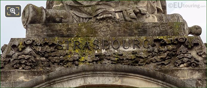 Strasbourg inscribed on statue stone base
