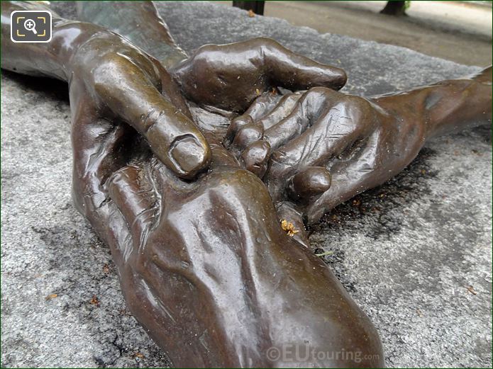 Clasping hands from The Welcoming Hands sculpture
