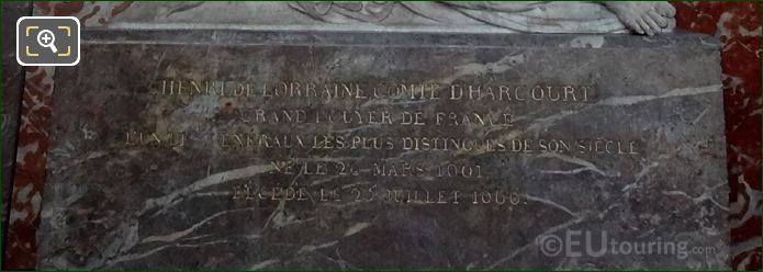 Gilded inscription on Monument du Henri de Lorraine pedestal