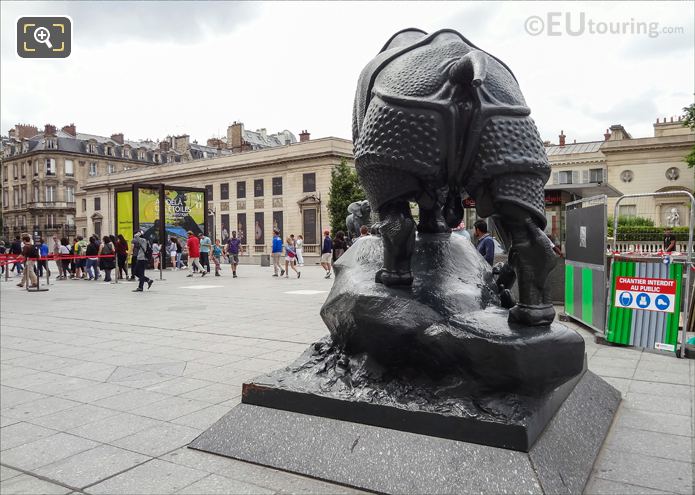Back view of Rhinoceros statue on Musee d'Orsay parvis