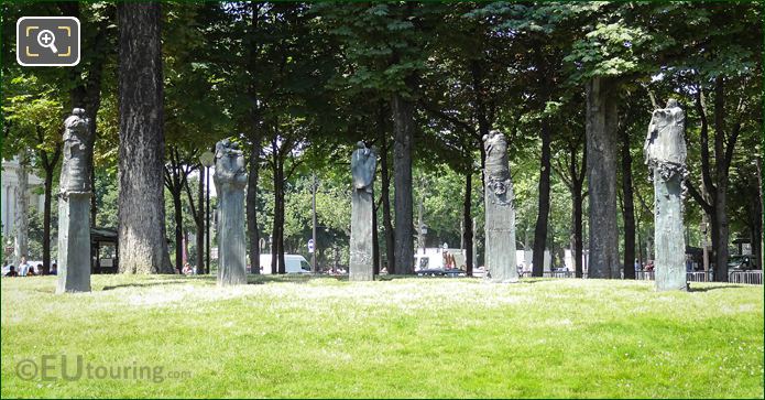 Jean Moulin monument five statues in Jardin des Champs Elysees