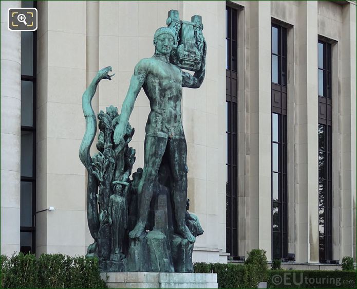 The bronze Apollon Musagete statue inside Jardins du Trocadero