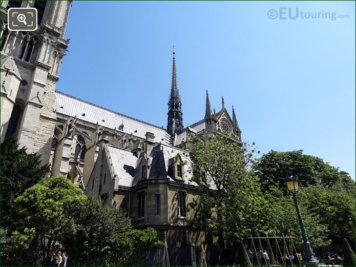 Notre Dame de Paris spire with Apostle statues