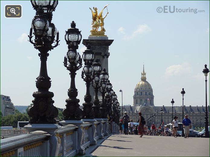 View over Alexandre III bridge with golden statue