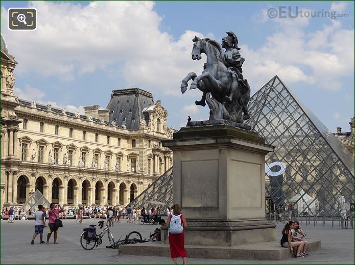 King Louis XIV equestrian statue with Louvre Pyramid 2013