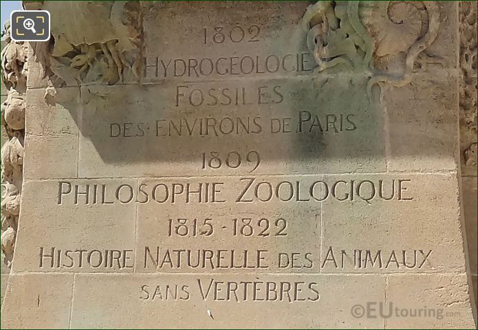 Inscription on Jean Baptiste Lamarck statue