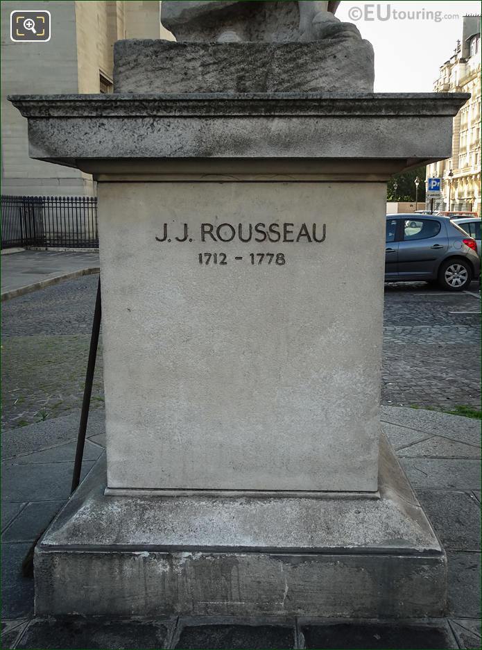 Stone base inscription of J J Rousseau 1712 - 1778