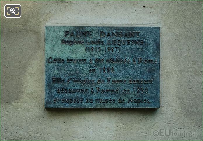 Plaque on the Faune Dansant statue in Paris