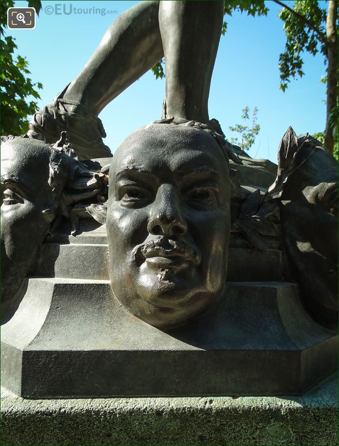 Honore de Balzac mask on statue