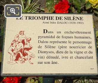 Information plaque for Triomphe de Silene statue