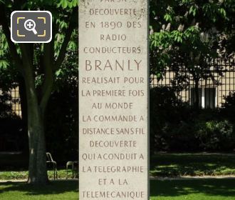 Pedestal inscription on Edouard Branly monument