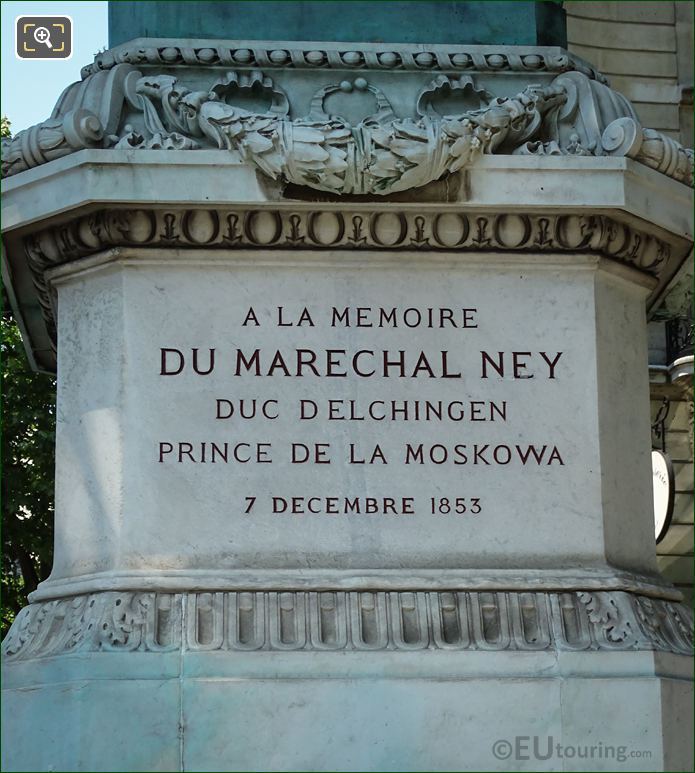 Marechal Ney inscription on pedestal