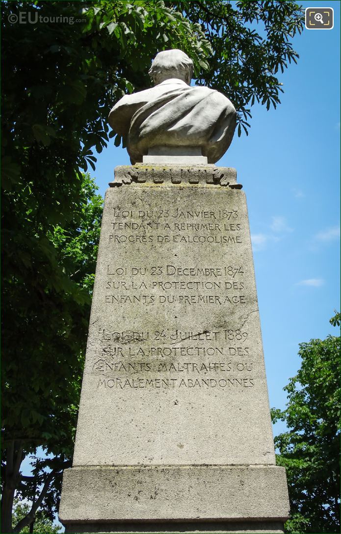 Inscription on the back of Theophile Roussel monument