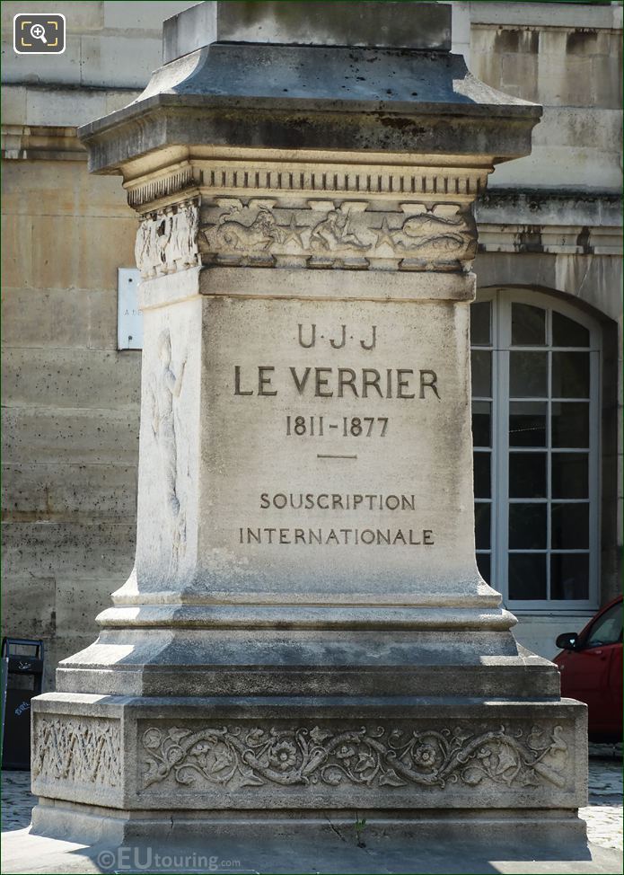 Inscription on stone base of Le Verrier statue