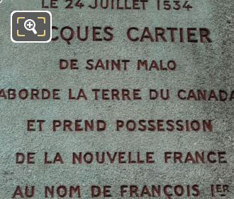 Inscription on Jacques Cartier monument in Paris