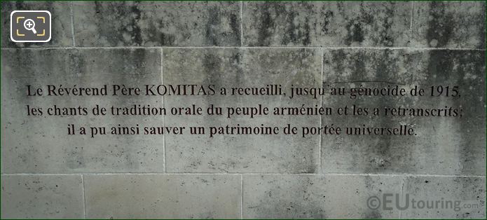 3rd French inscription on Komitas monument