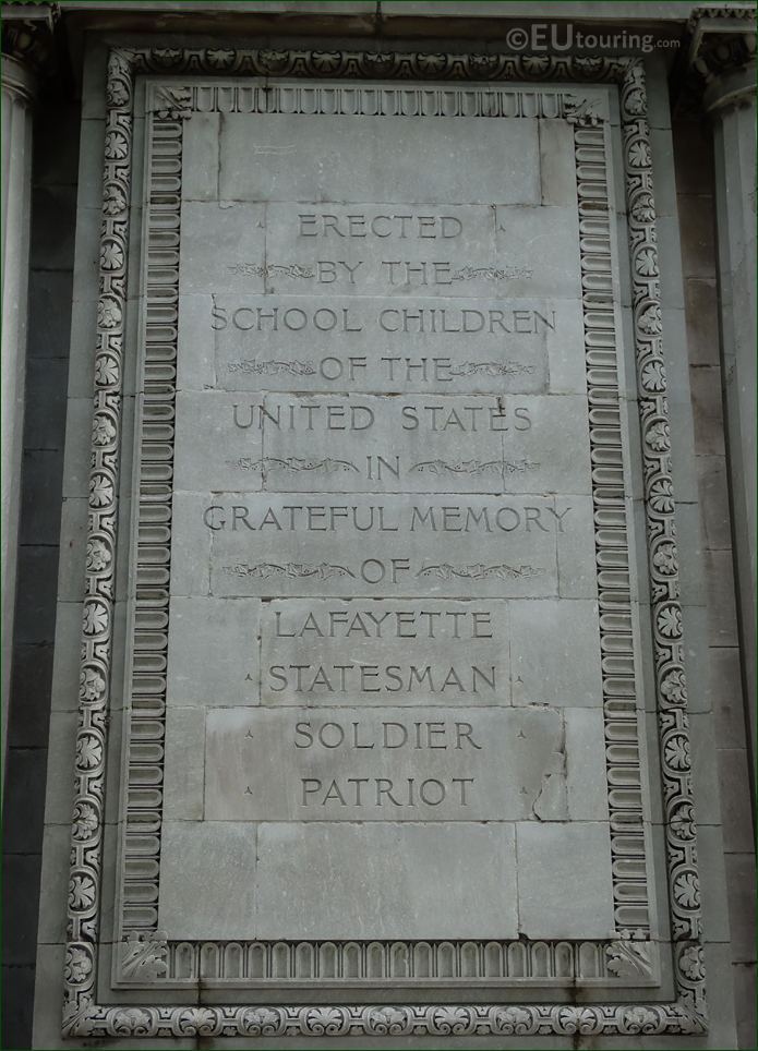 English inscription on Lafayette monument