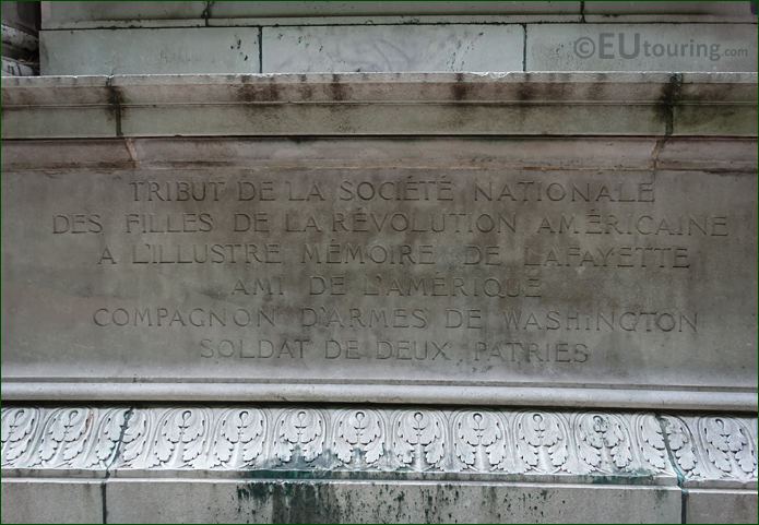 Base inscription on Lafayette monument