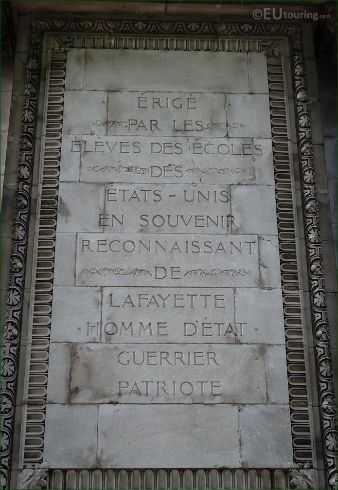 French inscription on Lafayette monument
