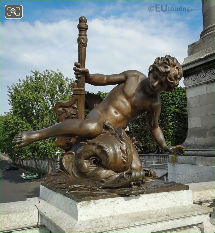 Bronze Child with Crab statue by Leopold Morice