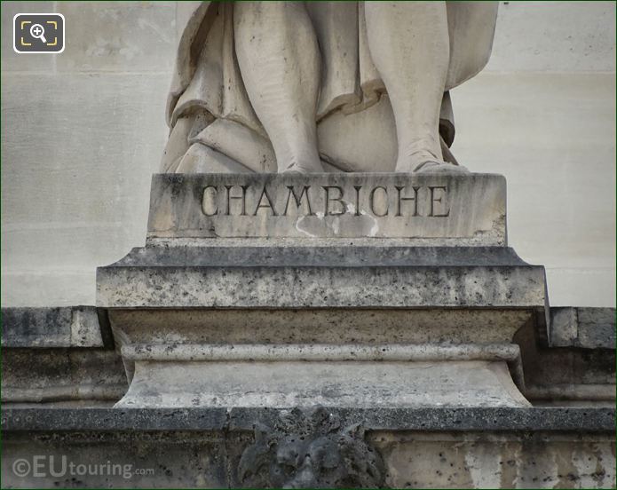 Name inscription on Pierre Chambiche statue