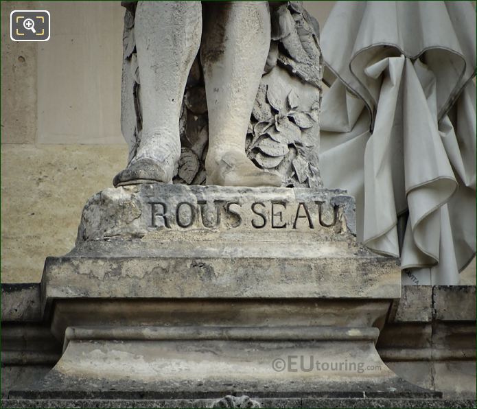 Name inscription on Jean Jacques Rousseau statue