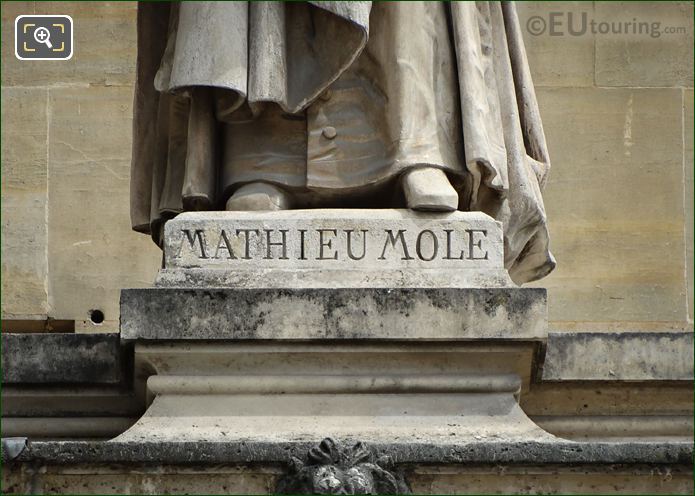 Mathieu Mole inscription on base of statue