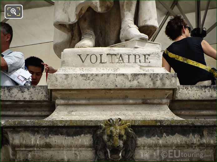 Name inscription on Voltaire statue