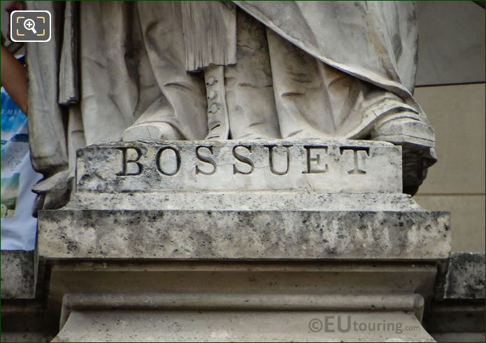 Name inscription on Jacques-Benigne Bossuet statue