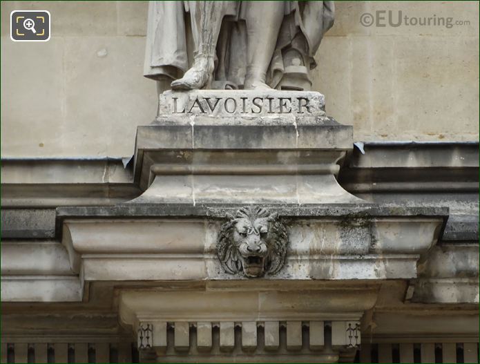 Name inscription on Antoine Lavoisier statue