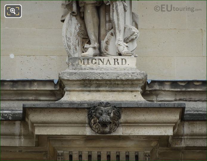 Name inscription on Pierre Mignard statue