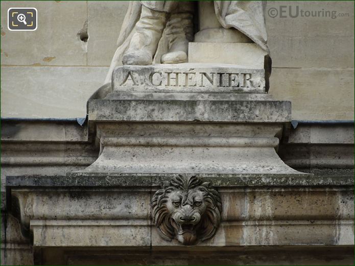 Name inscription on Andre Marie Chenier statue