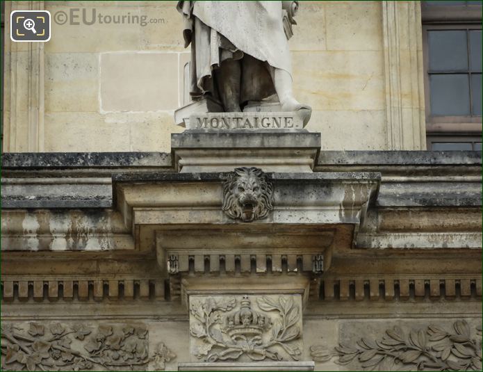 Name inscription on Michel Eyquem de Montaigne statue