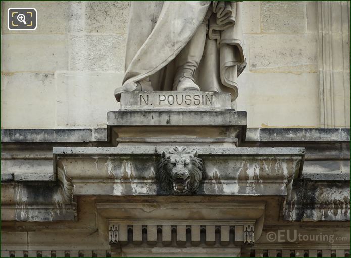 Name inscription on Nicolas Poussin statue