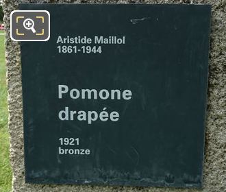 Pomone Drapee statue information plaque on the base