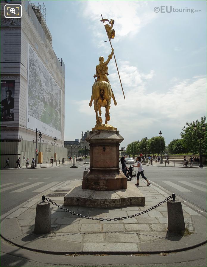 Back of golden Joan of Arc statue in Paris