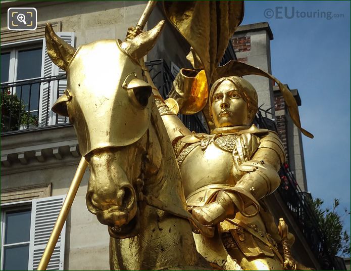 Golden horses head of Joan of Arc statue