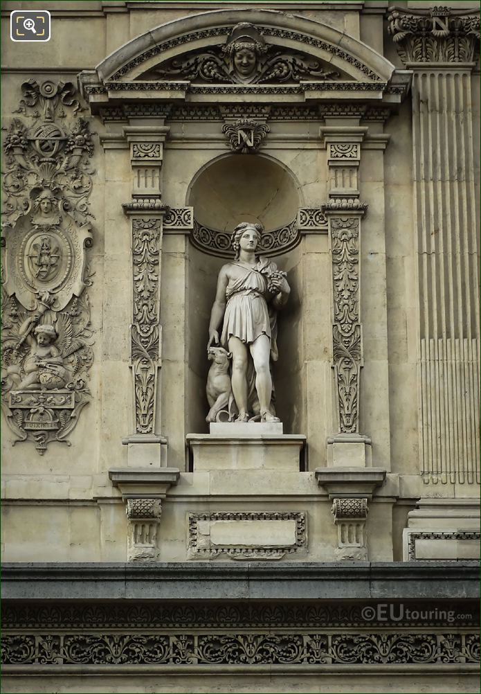 Roman God Bacchus statue on Pavillon de Tremoille on the Louvre