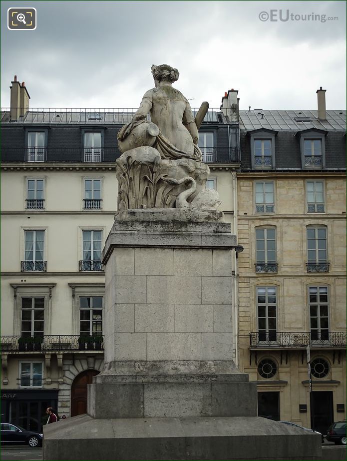 Back of La Seine statue on Pont du Carrousel