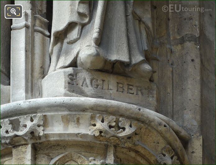 St Agilbert inscription on statue base at Eglise Saint-Germain l'Auxerrois