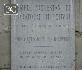 Temple Protestant de l'Oratoire du Louvre plaque
