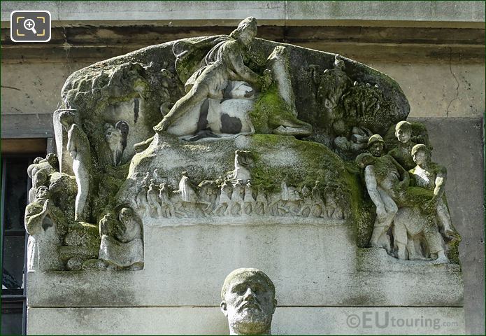 Top stone carvings on Paul Adam Monument, Paris
