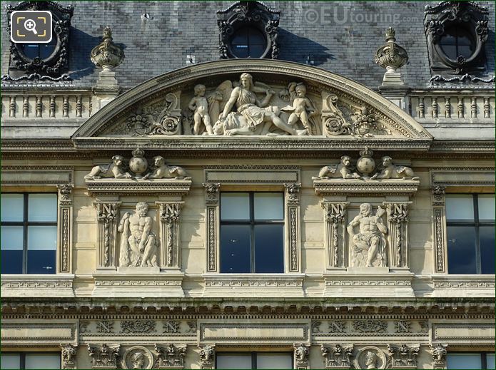 Musee du Louvre, Aile de Flore N facade La Force sculpture Paris